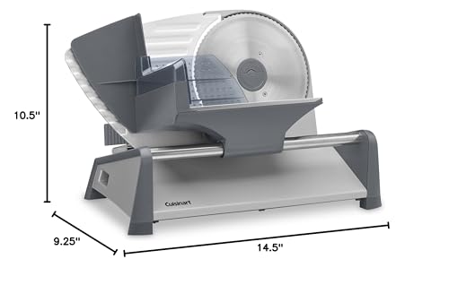 Cuisinart Kitchen Pro Food Slicer, Meat Slicer with Slice Control Knob Adjusts from 1/32" to 1/2" to Slice Bread, Roasts, and Firm Cheeses, Removable 7.5" Stainless Steel Cutting Blade, FS-75, Gray