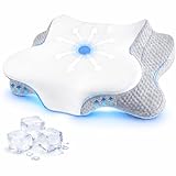 Cervical Neck Pillow - Memory Foam Pillow for Pain Relief Sleeping, Ergonomic Neck Support Contour Pillows for Side Back Stomach Sleepers,Orthopedic Breathable Pillowcase (Grey White)