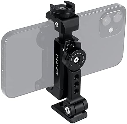 Metal Phone Tripod Mount+Rotating Cold Shoe 360 Rotate and Tilt Angles,Compatible with iPhone Smartphone Holder Adapter, Desktop Tripod for Cell Phone,Video Live Streaming Vlogging Rig