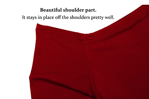 LilyCoco Women's Half Sleeve Off The Shoulder Top Slim Fitted T-Shirt Blouse Top Elbow Sleeve Dark Red Small - Thumbnail 4
