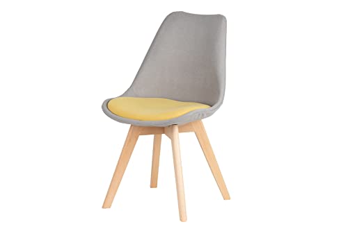 Adda Home Silla, Polipiel/Lino/MDF, Amarillo/Gris, 49X60X81 CM