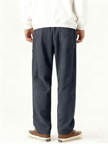 Elegant Seal Men's Corduroy Wide Leg Fashion Casual Pants Loose Fit Baggy Straight Sweatpants Elastic Waist Drawstring Grey — view 2