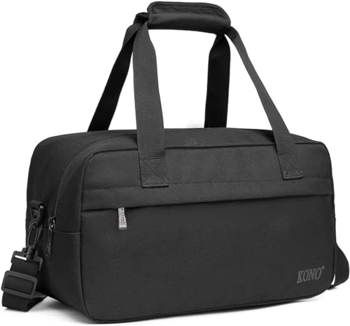 KONO 40x20x25cm Borsa da Viaggio Leggero Palestra Borsone da Viaggio con Tracolla (Nero)