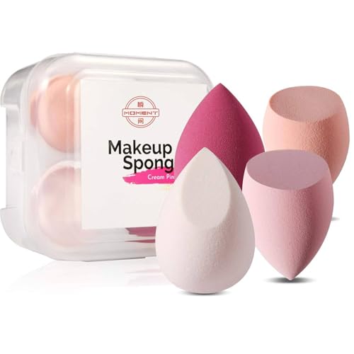 MOMENT 4 Pieces Makeup Sponge Set Beauty Blender Foundation Sponges Makeup Eggs with Case Latex-Free Soft Powder Sponge Puffs for Face Make Up Flawless for Liquid Cream and Powder