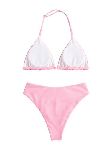 Image of RoseSeek Girl's 2 Piece Swimsuits Floral Gingham Halter Triangle Wireless Bikini Bathing Suit