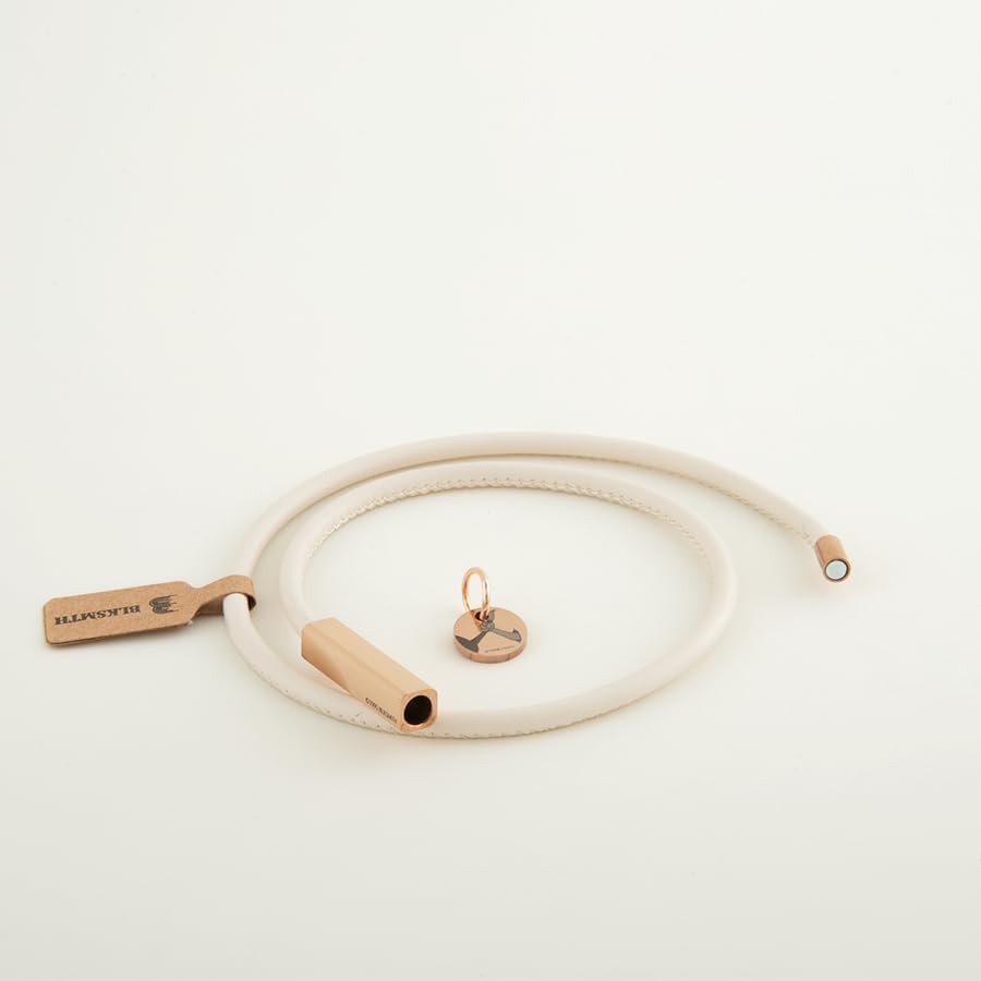 BLKSMTH Leather Wrap Bracelet, Ivory White, Rose Gold Plated, Double Layer, with Charm, 14.37 Inch