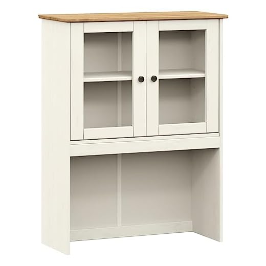 vidaXL VIGO Welsh Dresser Top – White Pine Wood, Shelving with Glass Doors, Sideboard Top, Highboard Shelf, Easy Clean, Kitchen Storage