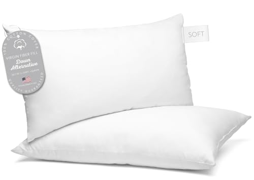 Image of Digital Decor 100% Cotton Fabric Hotel Pillows Queen Size Set of 2, Cooling Down Alternative Bed Pillows for Sleeping, Hypoallergenic Soft Pillows for Side & Back Sleepers, Made in USA, 30 inch x 20 inch