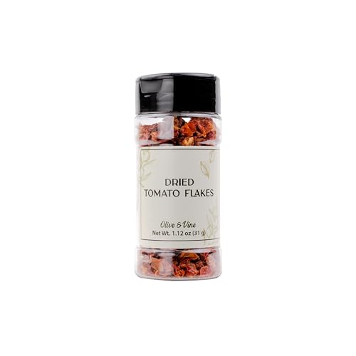 Olive &amp; Vine Dried Tomato Flakes, Savory &amp; Tangy, Use in Pasta, Salads, Soups, With Rich Tradition, Authentic Taste, For Global Recipes (1.12 Ounce)