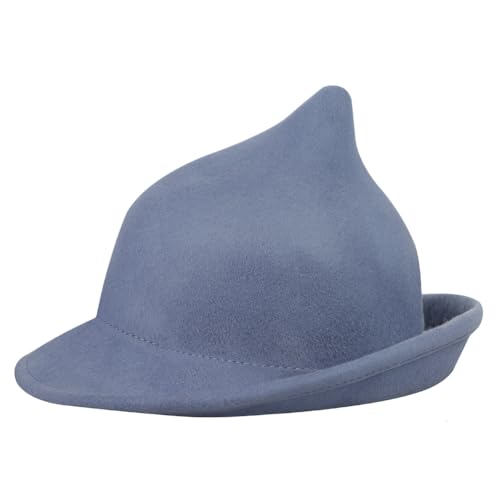 Halloween Witch Hat Cosplay Wool Wizard Hat Winter Warm Pointed Top Cap Rolled Brim Party Costume Accessory Blue Gray