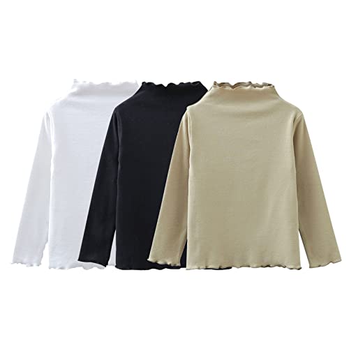 3 peças camisetas infantis para meninas de 3 a 8 anos de idade, mangas compridas, básicas, internas,