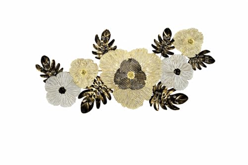 Image of F-RIQA METAL Luxury 3D Metal Wall Art - Golden & BLACK Floral Design | Modern Handcrafted Wall Sculpture for Living Room, Bedroom & Office | Iron Wall Decor Frame (42 x 20 Inch) (GOLD LEAF)