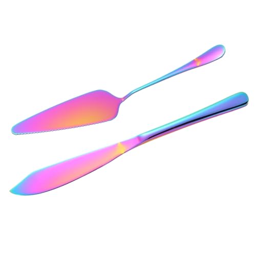 QUARKZMAN Juego de Cuchillo y espátula para Pasteles, 11/9 Pulgadas, Juego para Cortar Pasteles de Acero Inoxidable, Servidor de pastelería para Cortar Pizza, espátula, Multicolor