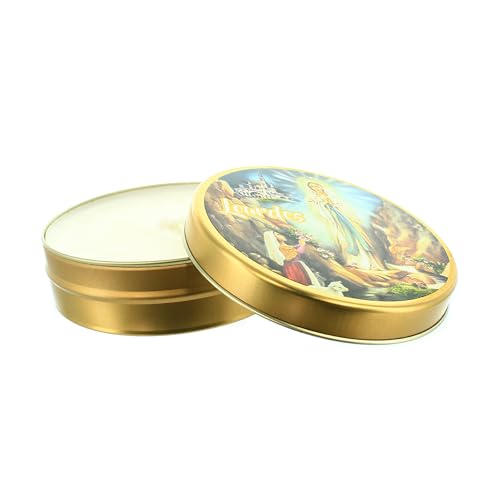 Bougie parfumée en boite métal de l'Apparition Notre Dame de Lourdes - Bougie Votive - Culte Chrétien en Cire végétale
