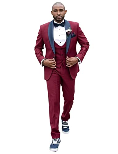 Costume 3 pièces homme avec veste à col châle smoking élégant gilet et pantalon de mariage