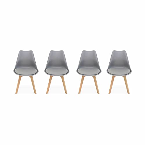 Alice's Home - Lot de 4 chaises scandinaves. Pieds Bois de hêtre. fauteuils 1 Place. Gris