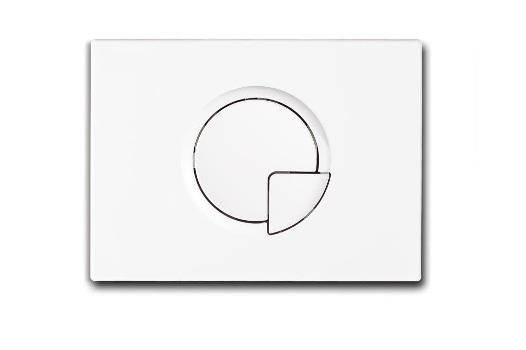 Juego completo de inodoro con asiento sin bordes, elemento de pared empotrable, cisterna de cerámica, color blanco/negro + placa pulsador (SD 1, blanco)
