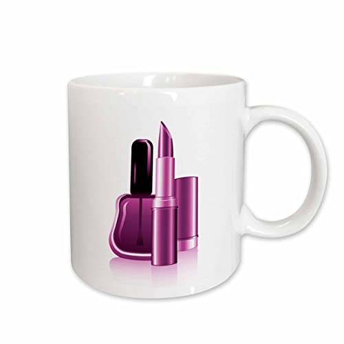 3dRose An Illustration Of Purple Nail Polish And A Lipstick 11oz Mug