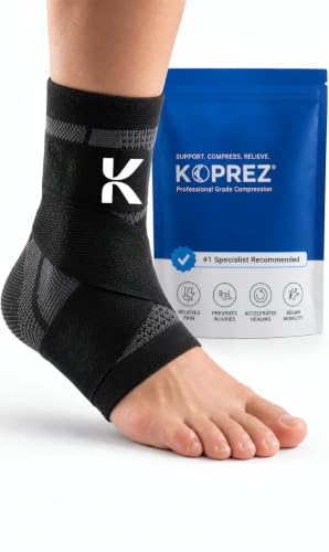 Image of Koprez Ankle Compression Sleeve & Ankle Brace for Plantar Fasciitis Relief | Breathable arch support with adjustable straps for women & men; an Achilles tendonitis brace for running and work - 1 sleeve