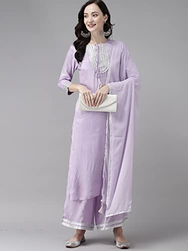 Image of INDO ERA Women's Cotton Blend Embroidered Straight Kurta Trouser With Dupatta Set(KH0PR2868)