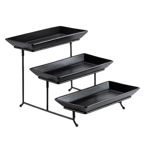 Vencier 3 Tier Serving Platter Set Three Tier Food Dessert & Cake Display Party Food Tray Set (Black/Black)