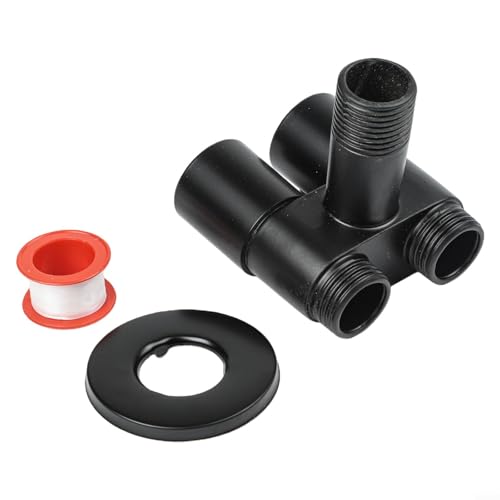 Besttoolifes Vanne d'angle à double sortie, construction en alliage de laiton, filetage G1/2, montage mural pour toilettes et bidet dans les salles de bains britanniques (noir)