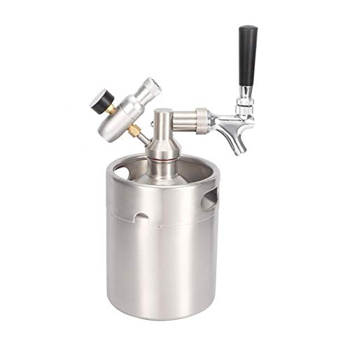 JiaQinHe Prevenir 2L del Acero Inoxidable de la Cerveza de Barril Homebrew Kit Sistema Barril con Grifo de carbonatador CO2 Regulador Inicio Sistema dispensador de elaboración de la Cerveza Más fácil