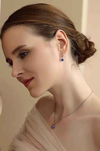 Birthstone Earrings for Women - 6mm Heart Bezel Solitaire Leverback Dangle Drop Silver Earrings With Genuine or Synthetic Gemstones2