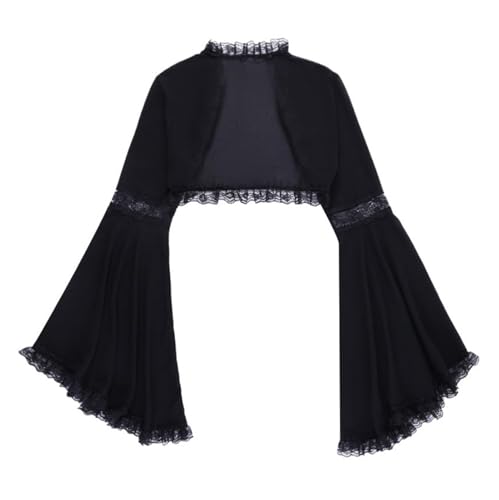 tinetill Femme Dentelle Crop Top Manches Longues Boléro Dentelle Festif Blouse Gothique Shrug Top Summer Cardigan Elégant Col Chemise Blouse