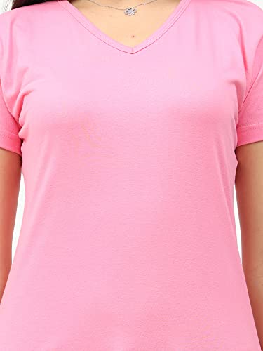 Image of FLEXIMAA Women's Cotton Plain V Neck Half Sleeve T-Shirt