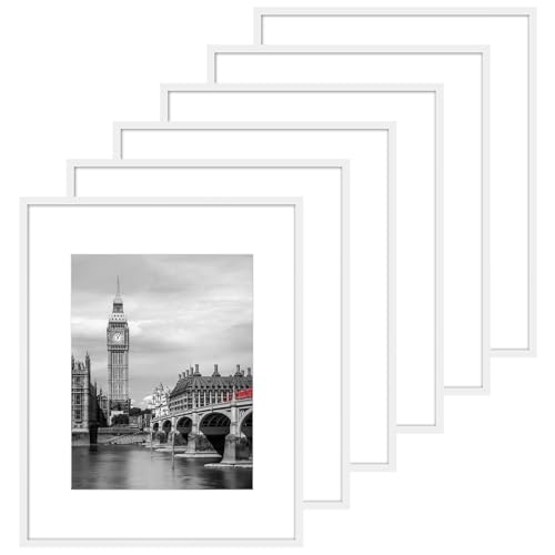Fixwal 16x20 Poster Frame Set of 6 with Shatter Resistant Plastic Glass Thin Border and Light Weight Photo Frames for Wall White