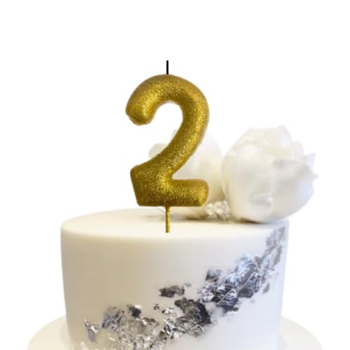 Image of Wanna Party Number 2 Glitter Gold Candle for Birthday Decoration Items /Cake Toppers /Cake Decorations