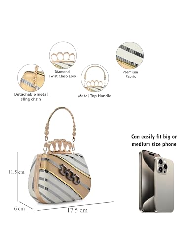 Image of TOOBA Handicraft Pearl Embroidered Clutch Purse For Women with Trendy Design 4-ring Handle & Tassel