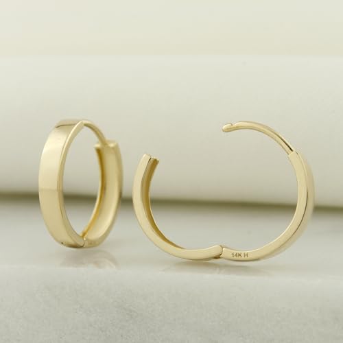 Image of 14k Solid Gold Huggie Earrings, Real Gold Earrings, Plain Gold Huggie Hoop Earrings, Simple Gold Huggie