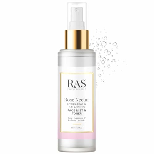 RAS Luxury Oils Rose Nectar Face & Body Spritz Toner | Alcohol Free Face Mist | Enriched With Rose, Lavender & Geranium | Soothe Skin, Balance Skin's pH level & Brighten and Refresh your skin | 50ml