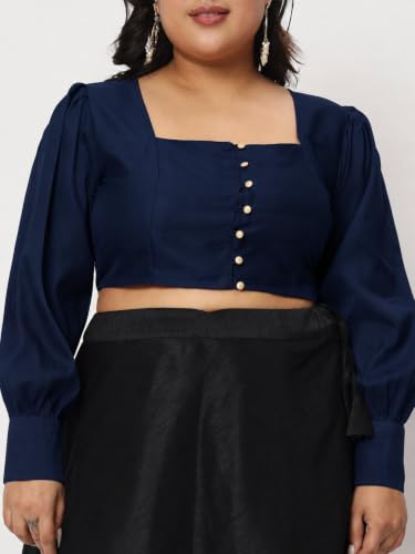 Image of studio rasa Women's Plus Size Chroma Button Down Crop Top for Wedding Festive Party