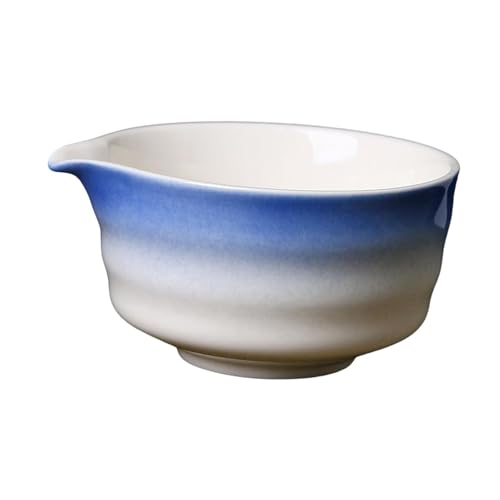 Fonowx 抹茶碗 手作り茶器 注ぎ口付き 陶器製茶碗 日本の茶碗 初心者向け 伝統的な磁器茶碗, 青