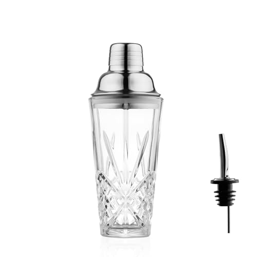 Glass Cocktail Shaker, 15oz Cut Design - Exquisite Drink Shaker