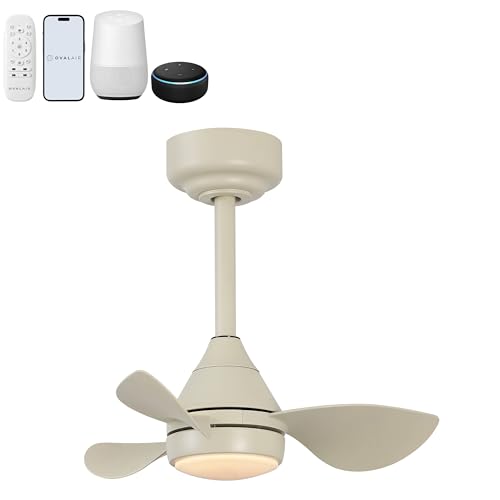 OVAL AIR AIR8000E Albini 22" Contemporary Minimalist 6-Speed Metal Mobile-App/Remote-Controlled Dimmable Smart Integrated LED Ceiling Fan for Living Room, Bedroom, Office, Sienna Sandy Beige