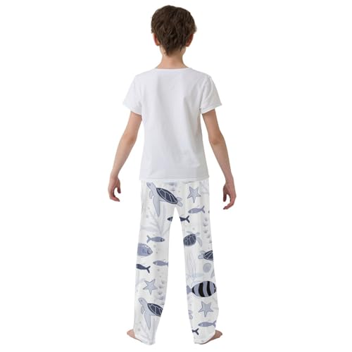 Boys' Pants Sea Turtle Starfish Fish White Long Bottoms Jogger Pants Elastic Waist Trousers with Pockets S-XL3