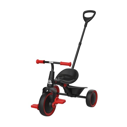 TP Toys Tricycle Évolutif 2-en-1 Rouge – Dès 24 Mois – Siège Réglable, Poignée Parent Amovible, Ceinture 3 Points – Tricycle d’Apprentissage...