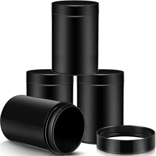 Image of Patelai 4 Pieces Round Wide-mouth Leak Proof Plastic Container Jars with Lids for Travel Storage Makeup Beauty Products Face Creams Oils Salves Ointments DIY Making(12 Ounce,Pure Black)