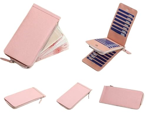 Wallet, Long Wallet,Womens Wallet,Money Clip Wallet,Multifunctional Long Wallet with 26 Cards Slots Women Zipper Pocket Leather Credit Card Holder Bifold(Pink)