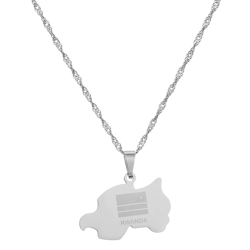 UBBVPKY Collier Avec Pendentif Carte Pour Femme Et Homme Bijou L'Afrique Du Rwanda Chaîne De Clavicule Avec Pendentif Carte De L'Alphabet Collier Rétro