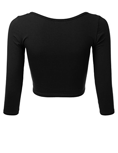 SSOULM Women's 3/4 Sleeve Scoop Neck Cotton Slim Fit Crop Top (S-2XL)3