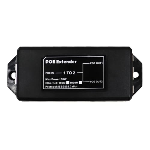 Staeekkzy Extensor PoE Gigabit de 2 Puertos y 48 V Compatible con IEEE 802.3af/At para Cámara IP, NVR/Ap, Repetidor de Alimentación por Ethernet (1000 Mbps), Alcance de 100 M.