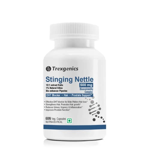 Image of Trexgenics STINGING NETTLE (1% Natural Silica) 500mg with with Bio-enhancer Piperine 5mg DHT Blocker, Hair growth, Prostate Support (60 Veg capsules)