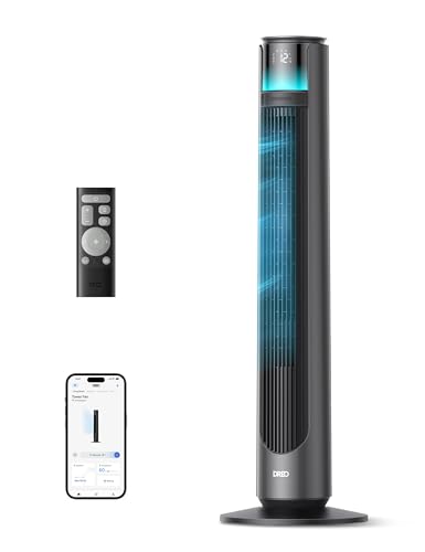 DREO Smart Tower Fan for Indoor & Outdoor Use, 33 ft/s High Velocity, 12 Speeds, 4 Modes Standing