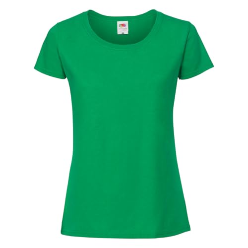 Fruit of the Loom Ladies Iconic 195 – figurbetontes Damen Shirt aus gekämmter Baumwolle, Rundhals Basic T-Shirt mit Seitennähten, Farbe:maigrün, Größe:M