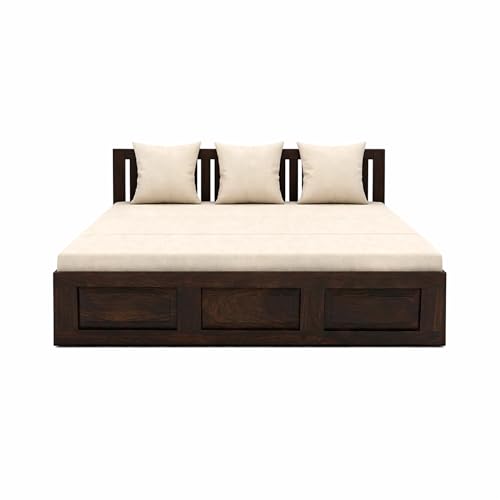 Image of SONA ART & CRAFTS Regal Sheesham Wood 3 Seater Sofa Cum Bed Without Bedside | Wooden 3 Seater Sofa for Living Room Wooden Furniture Sofa Bed for Home (Walnut Finish)